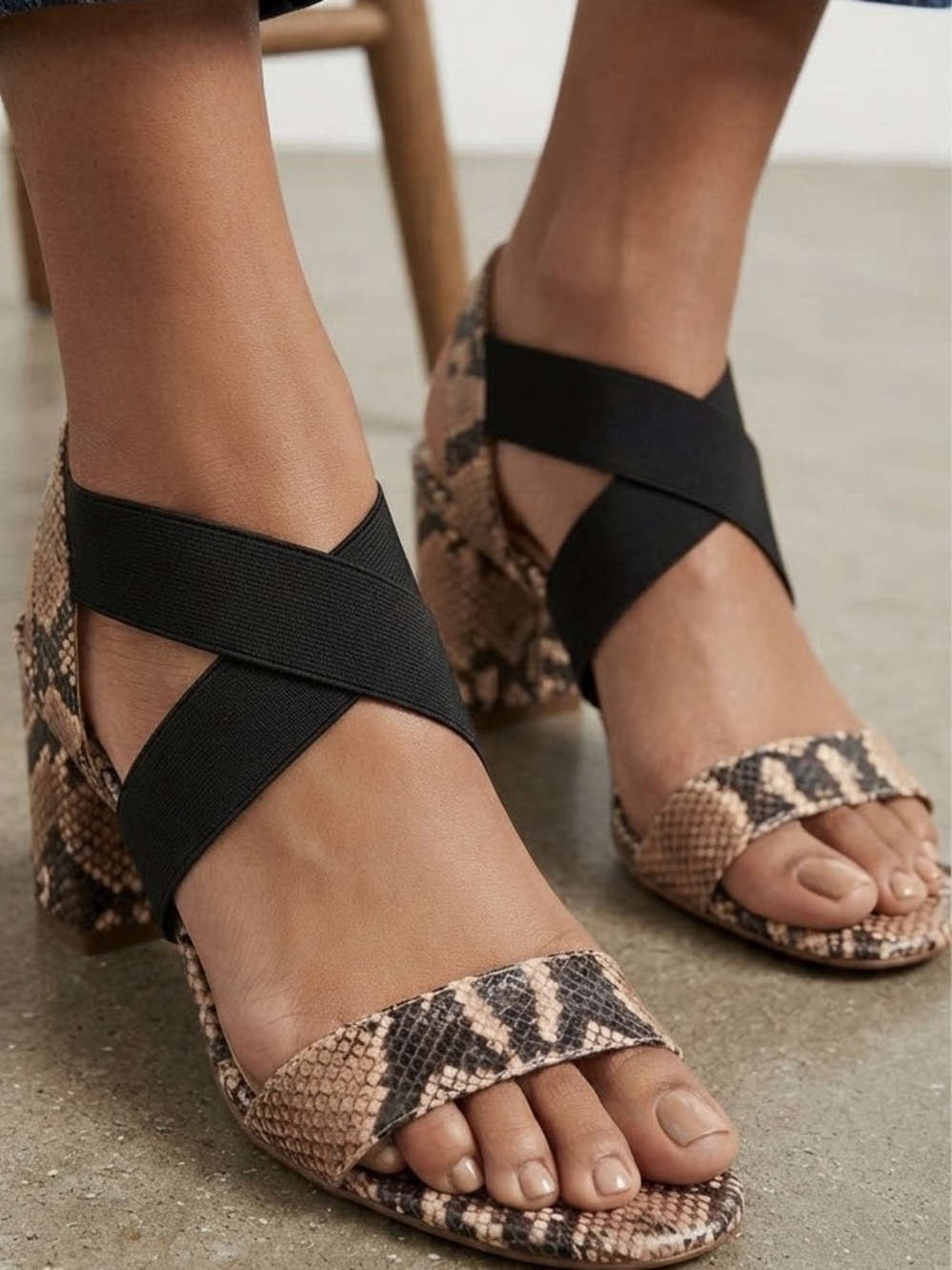 Cole Haan Women’s Strappy Snake Print Sandals Black/Beige Slip On 7.5B $168